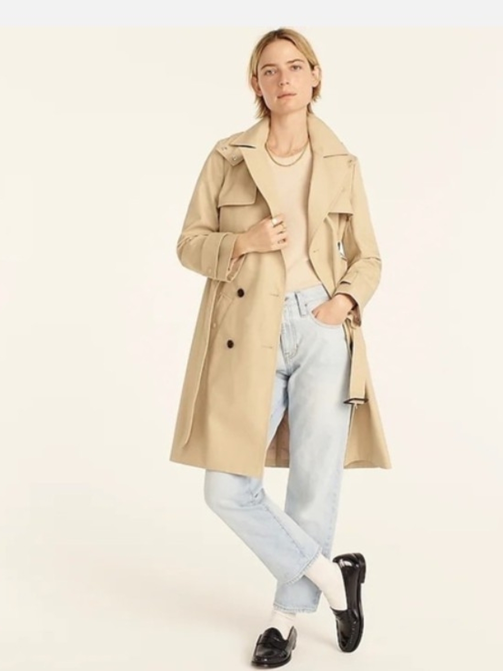 J. Crew Hooded Trench Coat in Light Beige
